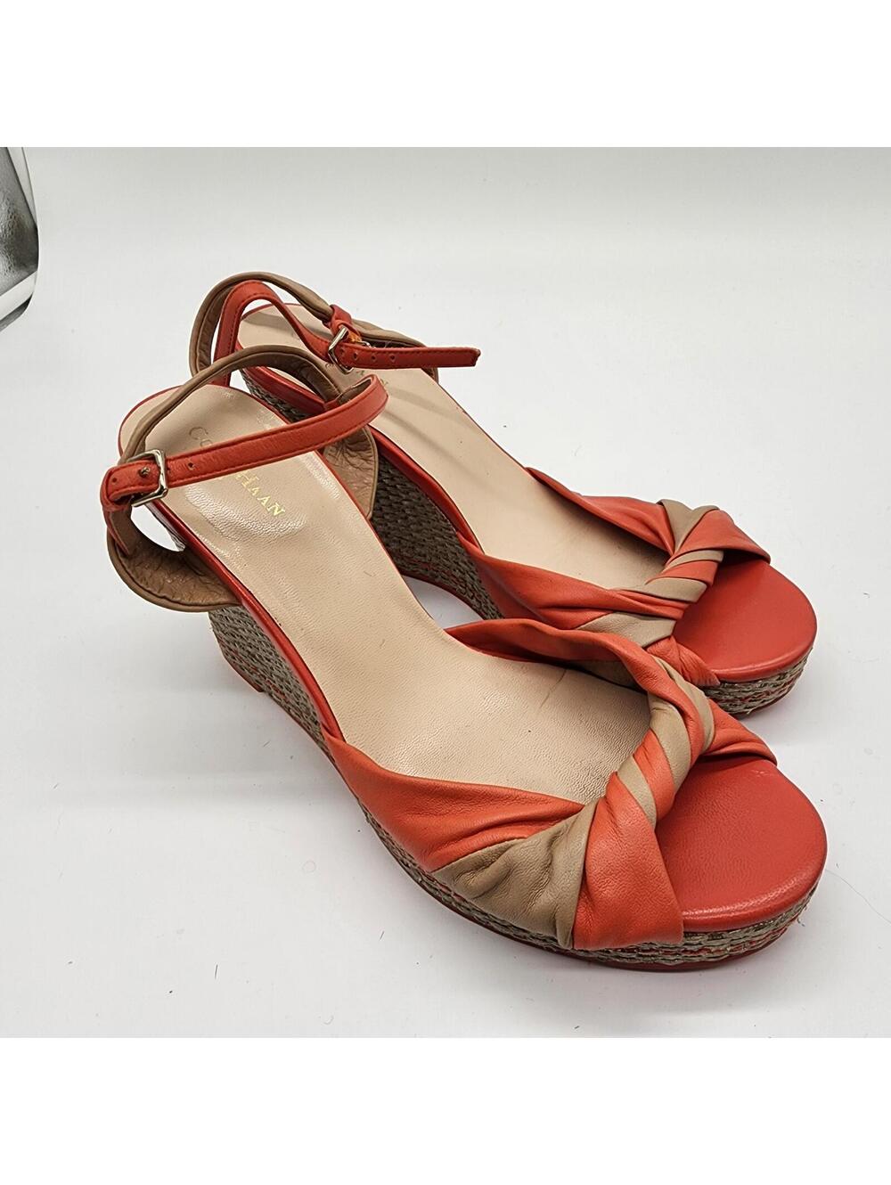 Cole Haan Womens leather Sandals wedge heel orange melon 8